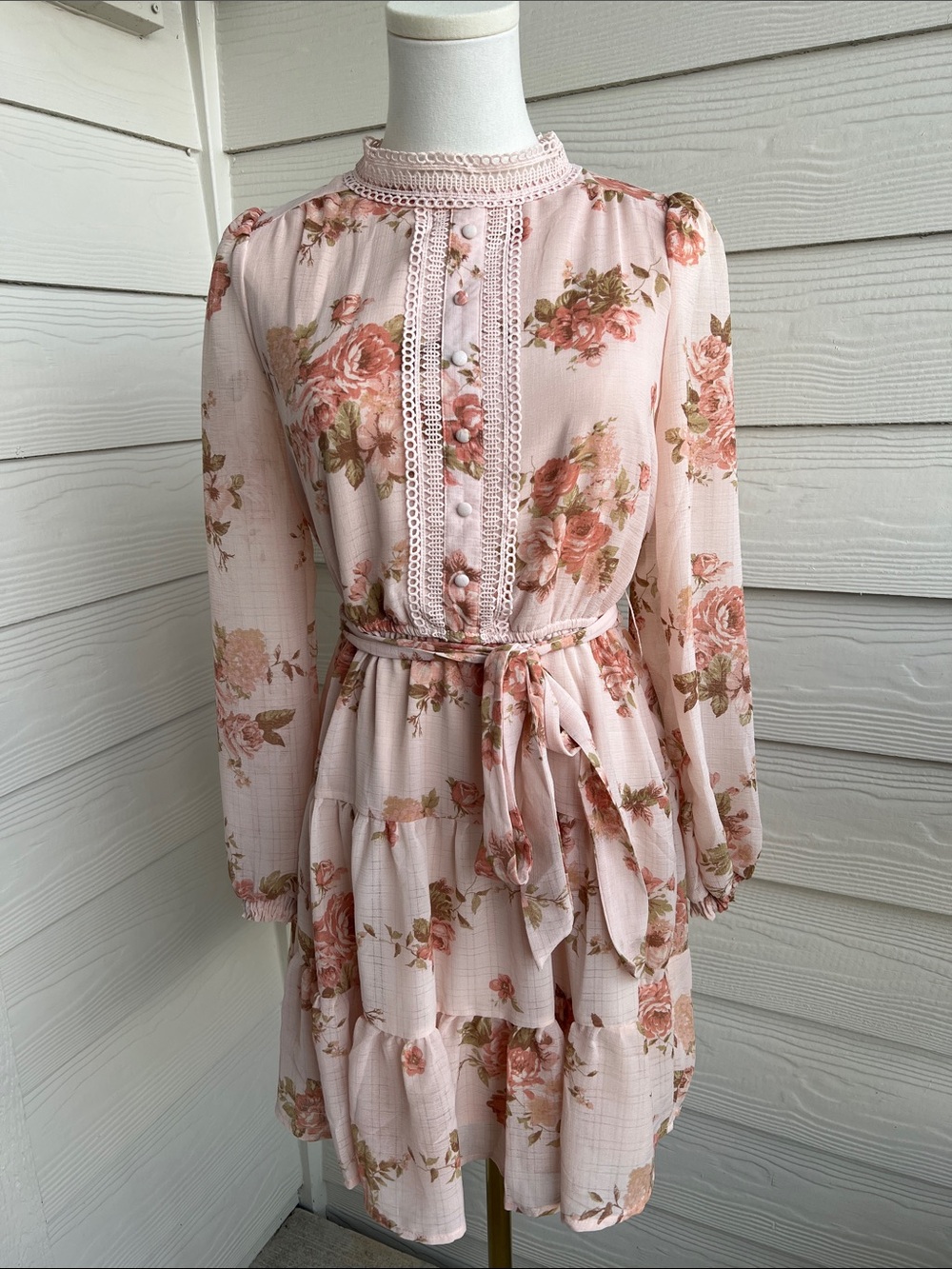 Blu Pepper Pink Floral Lace-Trim Mini Dress